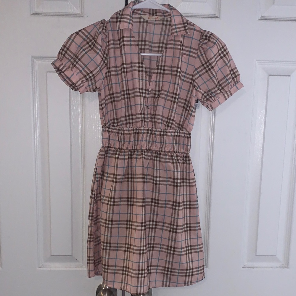 Blush Pink Plaid Kids Dress